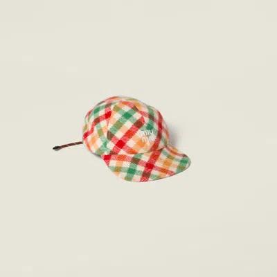 Miu Miu Plaid Wool Baseball Cap In Multi