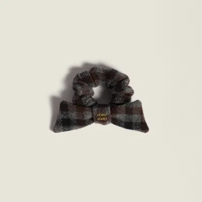 Miu Miu Plaid Wool Scrunchie In Gray