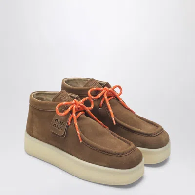 Miu Miu Platform Ankle Boots In Cinnamon Suede In Brown