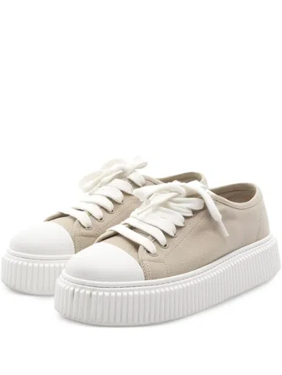 Pre-owned Miu Miu Platform Canvas Sneakers In Neutral