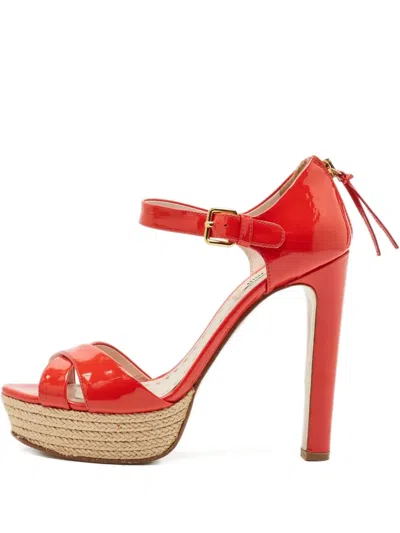 Pre-owned Miu Miu Platform Cross-strap Heeled Sandals In Red