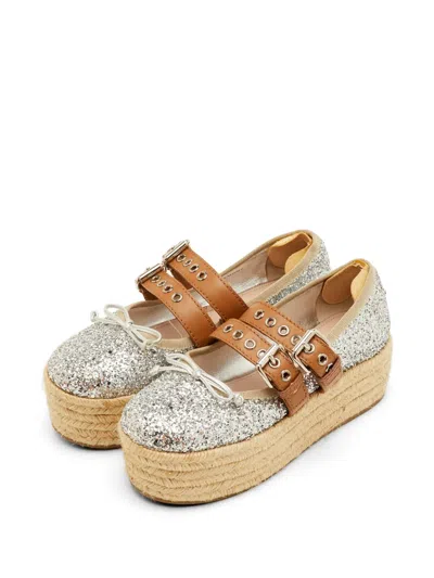 Pre-owned Miu Miu Platform Espadrille Ballet Flats In Silver