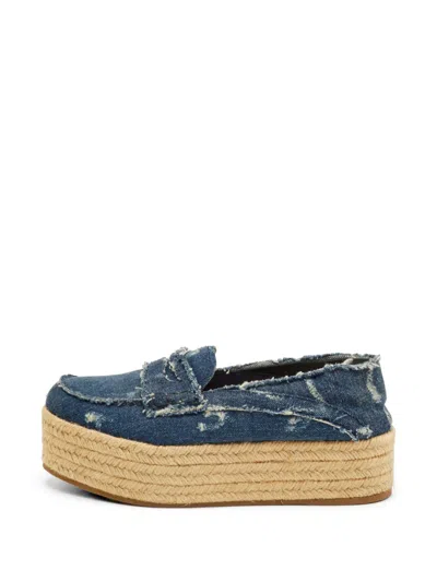Pre-owned Miu Miu Platform Espadrille Loafers In Blue