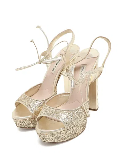 Pre-owned Miu Miu Platform Glitter Pumps In Gold