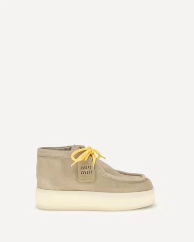Miu Miu Platform Leather Ankle Boots In Sand