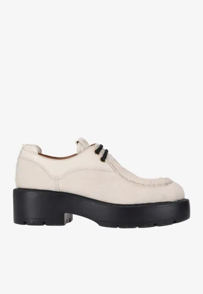 Miu Miu Platform Leather Derby Shoes In Neutral