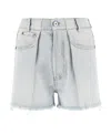 Miu Miu Pleat Detail Denim Shorts In White