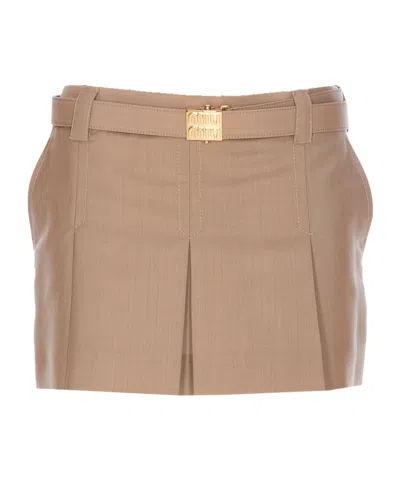 Miu Miu Pleat Mini Skirt In Nude