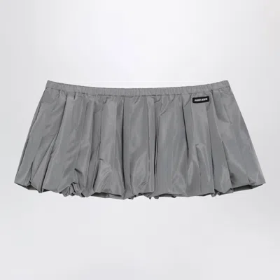 Miu Miu Pleated Balloon Tec Canvas Miniskirt In Lead Grey In Gray