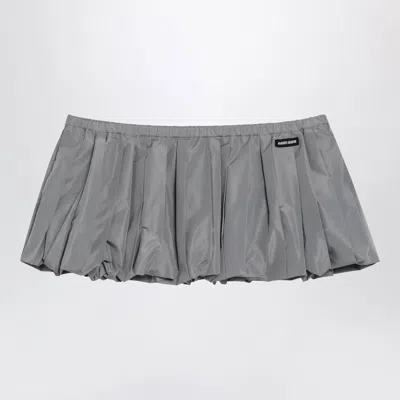 Miu Miu Pleated Balloon Tec Canvas Miniskirt In Lead Grey In Yellow