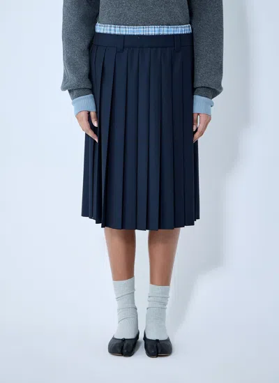 Miu Miu Pleated Batavia Midi Skirt In Blue