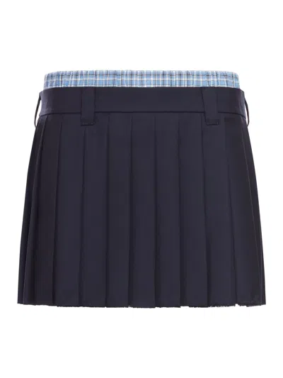 Miu Miu Pleated Batavia Miniskirt In Blue