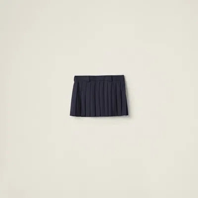 Miu Miu Pleated Batavia Miniskirt In Navy