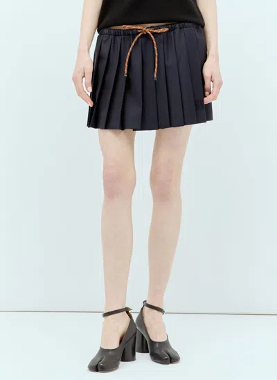 Miu Miu Pleated Virgin Wool Mini Skirt In Blue