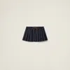Miu Miu Pleated Virgin Wool Mini Skirt In Navy