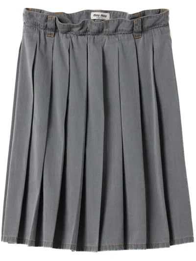 Miu Miu Pleated Chambray Skirt In Grey