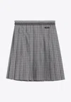 Miu Miu Pleated Check Midi Skirt In Neutral
