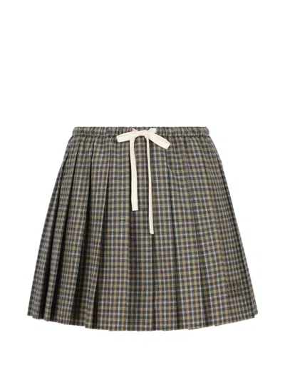 Miu Miu Pleated Check Mini Skirt In Gray