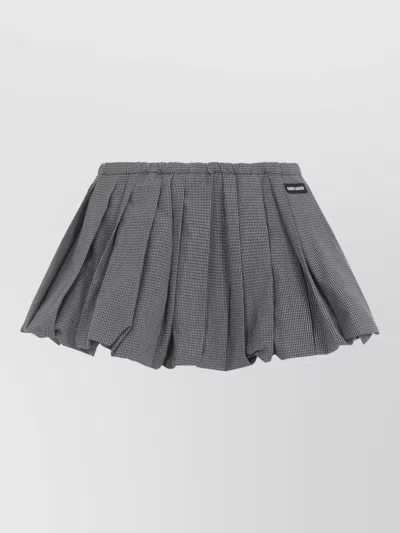 Miu Miu Pleated Check Mini Skirt Side Pockets In Gray