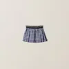 Miu Miu Pleated Check Miniskirt In Blue