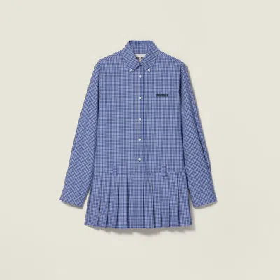 Miu Miu Pleated Checked Mini-dress In Blue