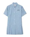 Miu Miu Check Short-sleeve Pleated Mini Shirtdress In Blue
