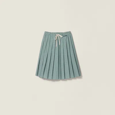 Miu Miu Pleated Checked Skirt In Green