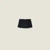 Miu Miu Pleated Checked Twill Miniskirt In Blue