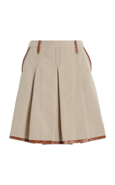 Miu Miu Logo-embroidered Pleated Skirt In Brown