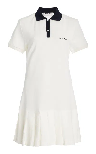 MIU MIU PLEATED COTTON POLO MINI DRESS