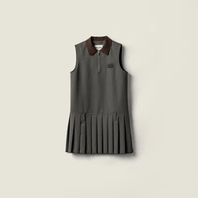 Miu Miu Pleated Cover Fabric Dress In Gray