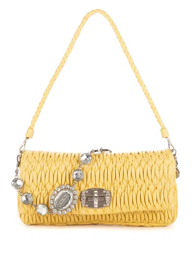 Pre-owned Miu Miu Pleated Crystal-embellished Bag In Yellow