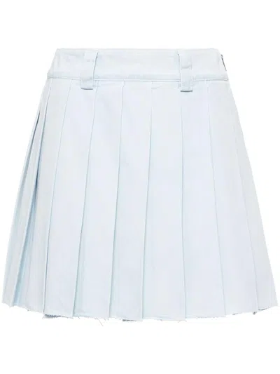 Miu Miu Pleated Denim Mini Skirt In Blue