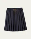 Miu Miu Pleated Drawstring Waistband Wool Skirt In Bleu