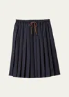 Miu Miu Pleated Drawstring Waistband Wool Skirt In F0008 Bleu