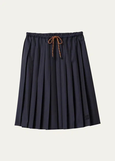 Miu Miu Pleated Drawstring Waistband Wool Skirt In F0008 Bleu
