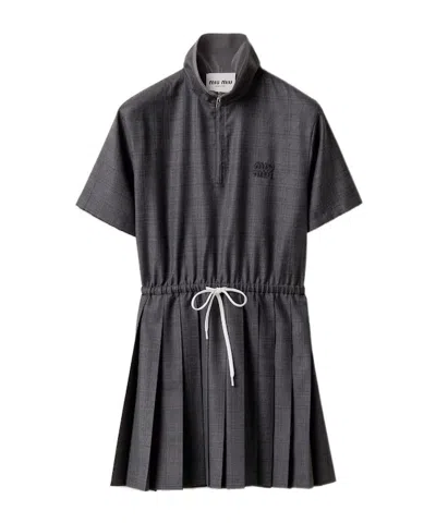 Miu Miu Pleated Dress In Gray