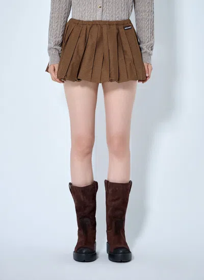 Miu Miu Pleated Gingham Check Mini Skirt In Brown