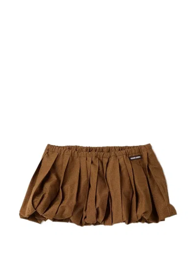 Miu Miu Pleated Gingham Check Miniskirt In Brown