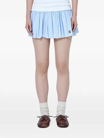 Miu Miu Pleated Gingham-pattern Mini Skirt In Blau