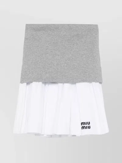 MIU MIU PLEATED JERSEY AND POPLIN SKIRT