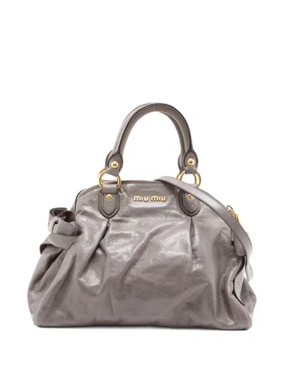 Pre-owned Miu Miu Pleated Leather Tote Bag In Gray