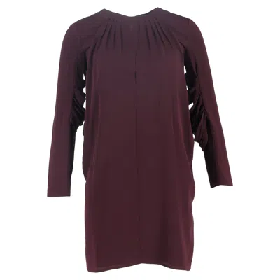 Miu Miu Pleated Mini Dress In Burgundy Silk In Brown