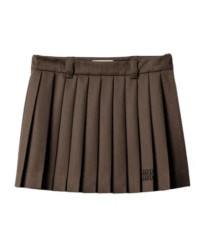 Miu Miu Pleated Mini Skirt In Brown