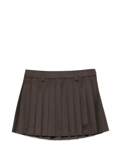 Miu Miu Pleated Miniskirt In Cover Fabric In Brown