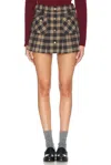 Miu Miu Pleated Tartan Miniskirt In Cammello