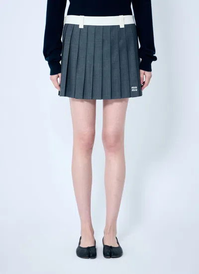 Miu Miu Pleated Mini Skirt In Grey