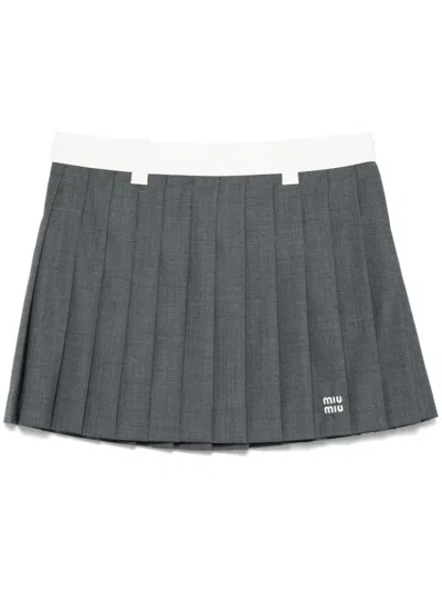 Miu Miu Pleated Mini Skirt In Grey