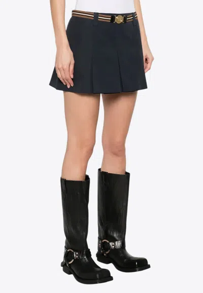 Miu Miu Pleated Mini Skirt With Embroidered-logo In Black