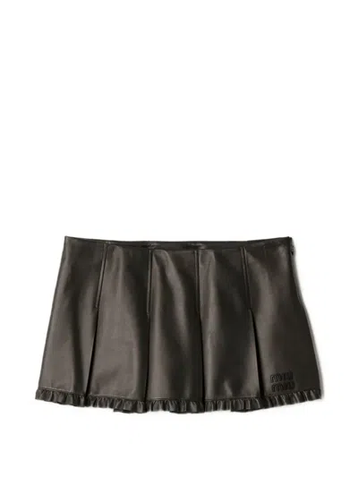 Miu Miu Pleated Nappa-leather Skirt In Black